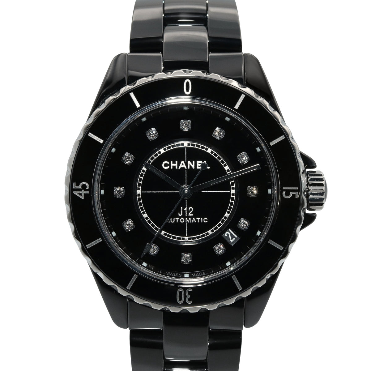J12 12Pダイヤ メンズ 腕時計 自動巻き セラミック ダイヤモンド ブラック シャネル 時計 CHANEL