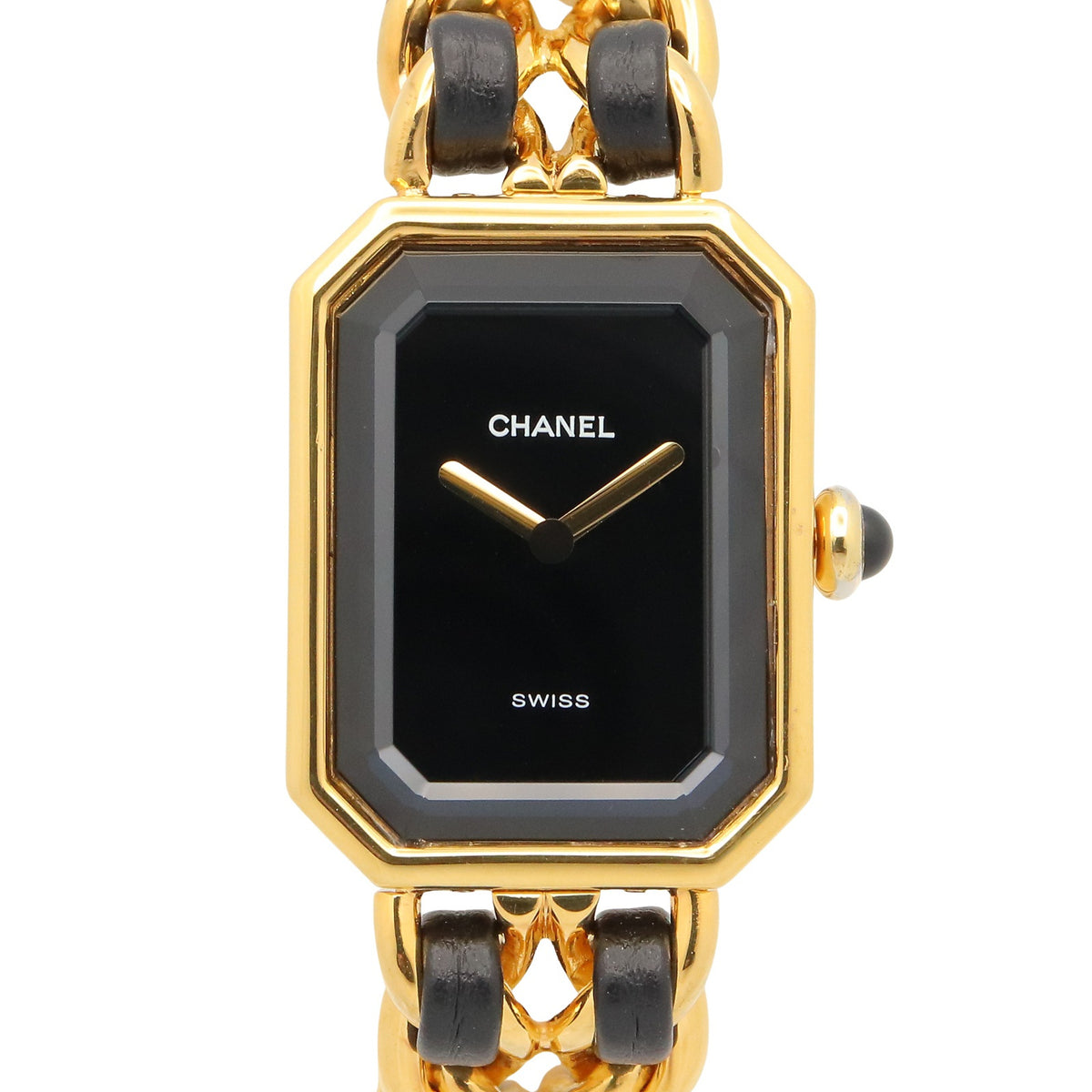 プルミエール S レディース 腕時計 クオーツ GP（ゴールドメッキ） レザー ブラック シャネル 時計 CHANEL