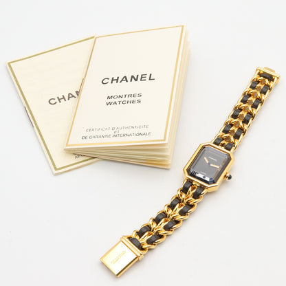 プルミエール S レディース 腕時計 クオーツ GP（ゴールドメッキ） レザー ブラック シャネル 時計 CHANEL