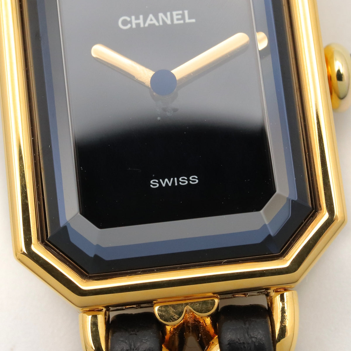 プルミエール S レディース 腕時計 クオーツ GP（ゴールドメッキ） レザー ブラック シャネル 時計 CHANEL