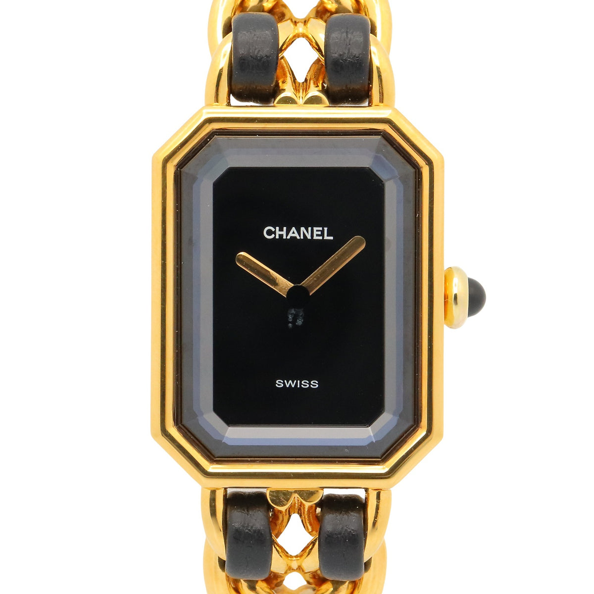プルミエール S レディース 腕時計 クオーツ GP（ゴールドメッキ） レザー ブラック シャネル 時計 CHANEL