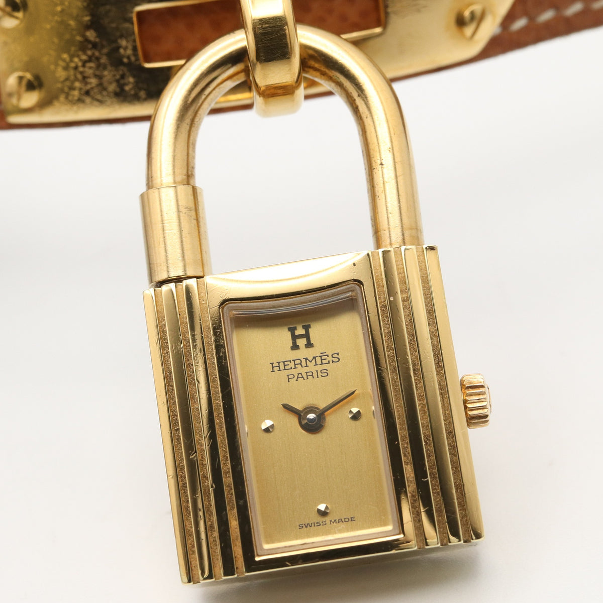 ケリーウォッチ レディース 腕時計 クオーツ GP（ゴールドメッキ） レザー ゴールド シャンパン エルメス 時計 HERMES