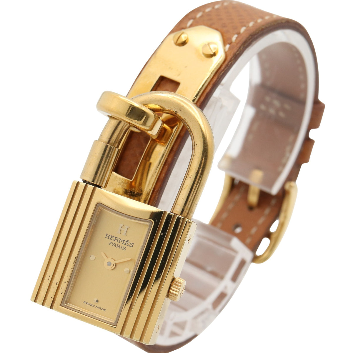 ケリーウォッチ レディース 腕時計 クオーツ GP（ゴールドメッキ） レザー ゴールド シャンパン エルメス 時計 HERMES