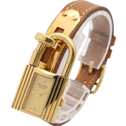 ケリーウォッチ レディース 腕時計 クオーツ GP（ゴールドメッキ） レザー ゴールド シャンパン エルメス 時計 HERMES