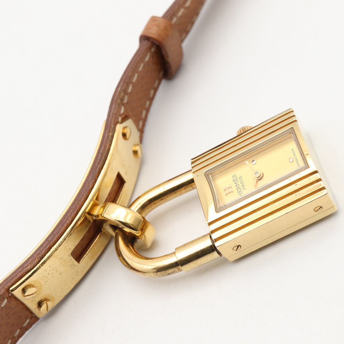 ケリーウォッチ レディース 腕時計 クオーツ GP（ゴールドメッキ） レザー ゴールド シャンパン エルメス 時計 HERMES