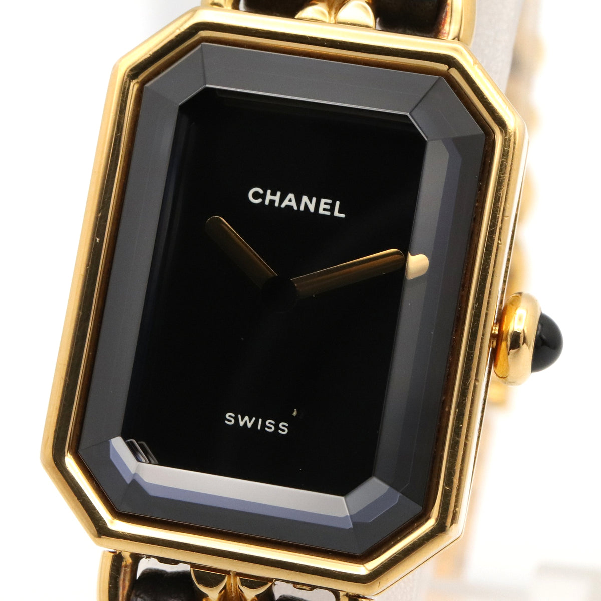 プルミエール S レディース 腕時計 クオーツ GP（ゴールドメッキ） レザー ブラック シャネル 時計 CHANEL