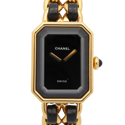 プルミエール S レディース 腕時計 クオーツ GP（ゴールドメッキ） レザー ブラック シャネル 時計 CHANEL