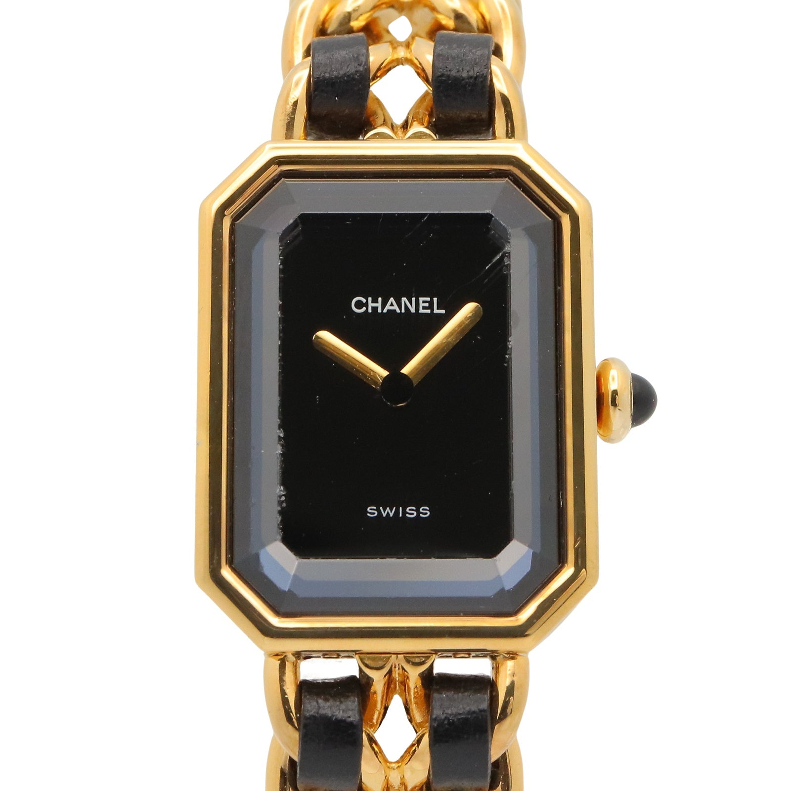 プルミエール S レディース 腕時計 クオーツ GP（ゴールドメッキ） レザー ブラック シャネル 時計 CHANEL