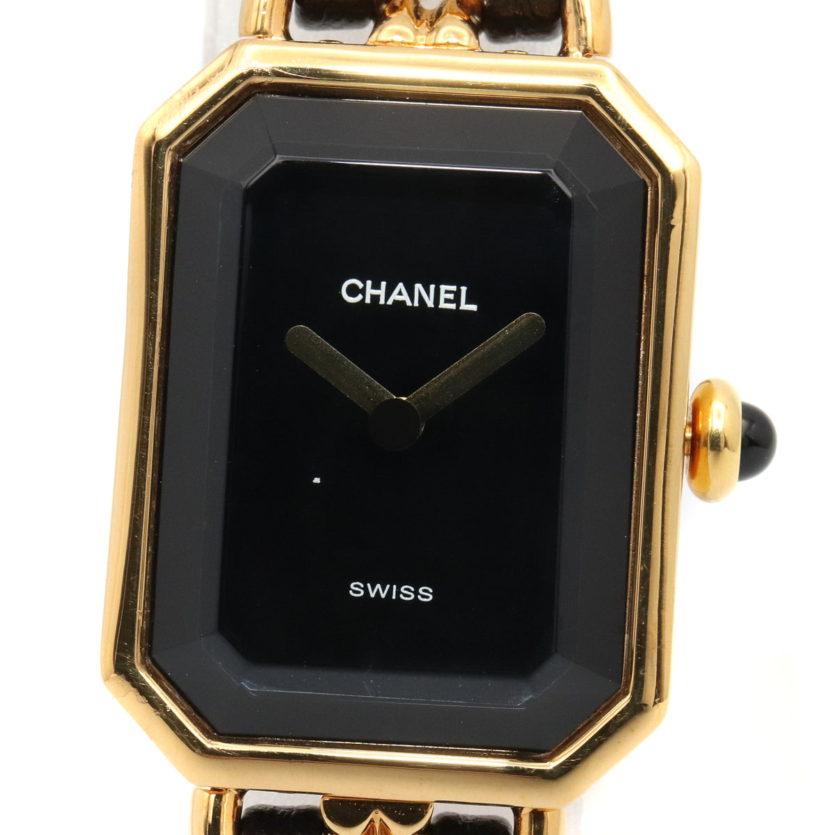 プルミエール S レディース 腕時計 クオーツ GP（ゴールドメッキ） レザー ブラック シャネル 時計 CHANEL