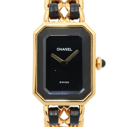プルミエール S レディース 腕時計 クオーツ GP（ゴールドメッキ） レザー ブラック シャネル 時計 CHANEL