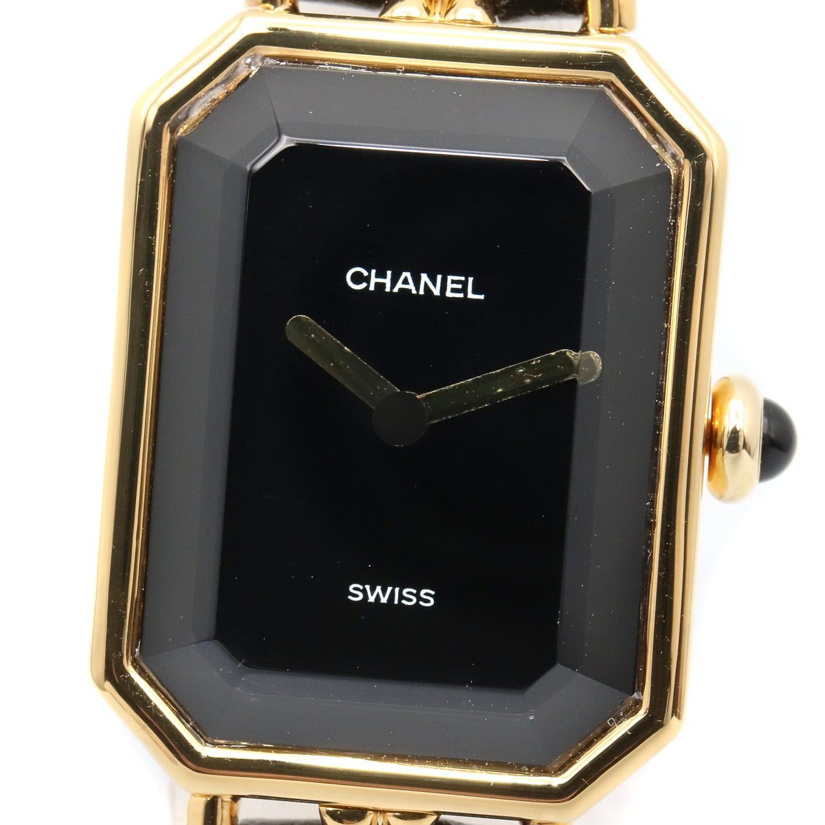 プルミエール S レディース 腕時計 クオーツ GP（ゴールドメッキ） レザー ブラック シャネル 時計 CHANEL
