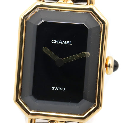 プルミエール S レディース 腕時計 クオーツ GP（ゴールドメッキ） レザー ブラック シャネル 時計 CHANEL