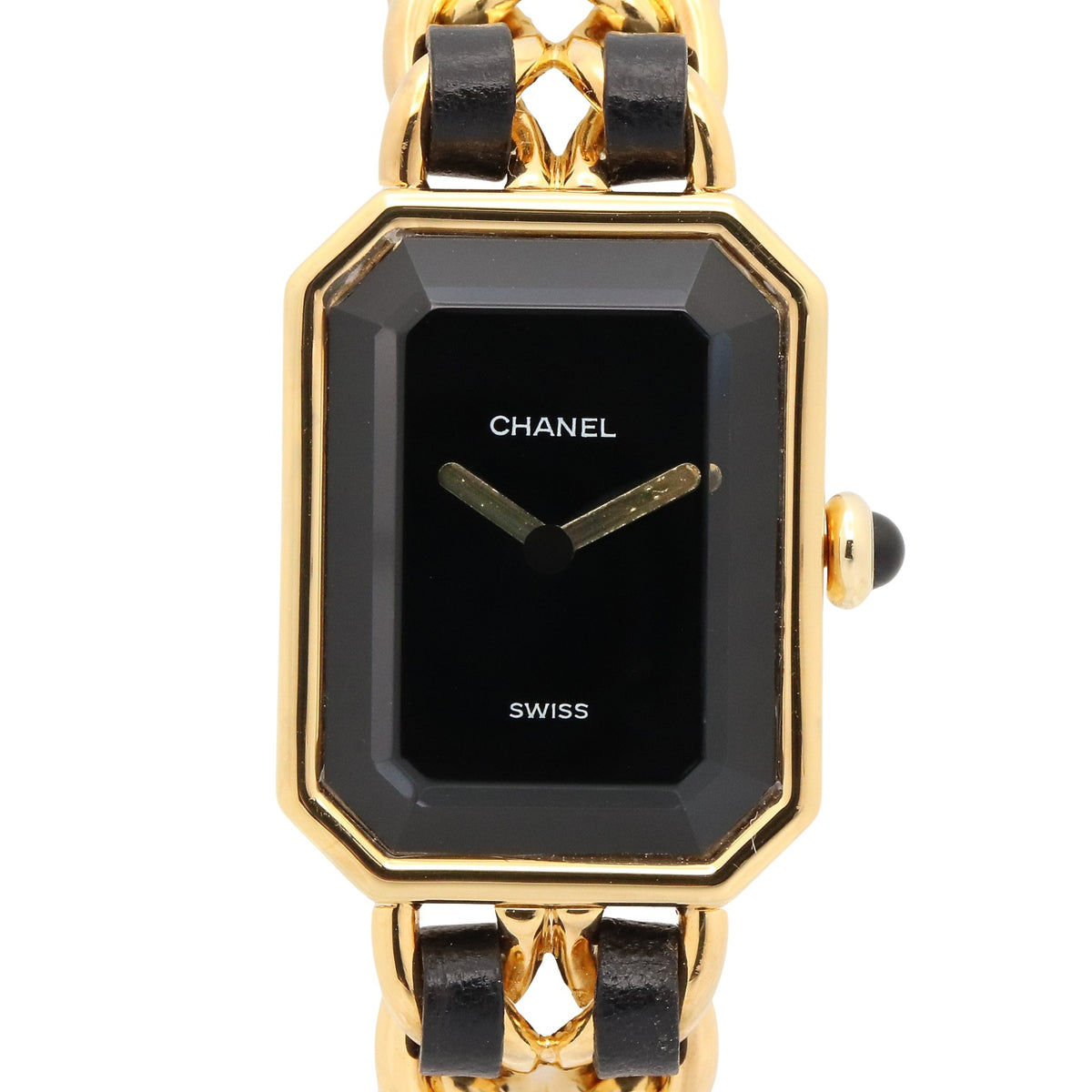 プルミエール S レディース 腕時計 クオーツ GP（ゴールドメッキ） レザー ブラック シャネル 時計 CHANEL