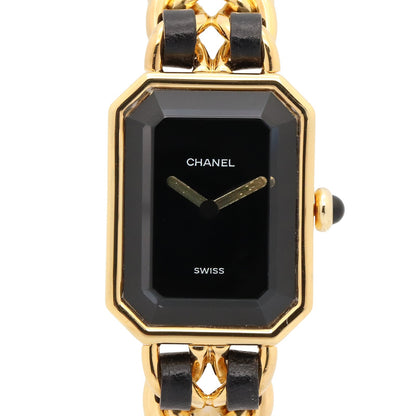 プルミエール S レディース 腕時計 クオーツ GP（ゴールドメッキ） レザー ブラック シャネル 時計 CHANEL