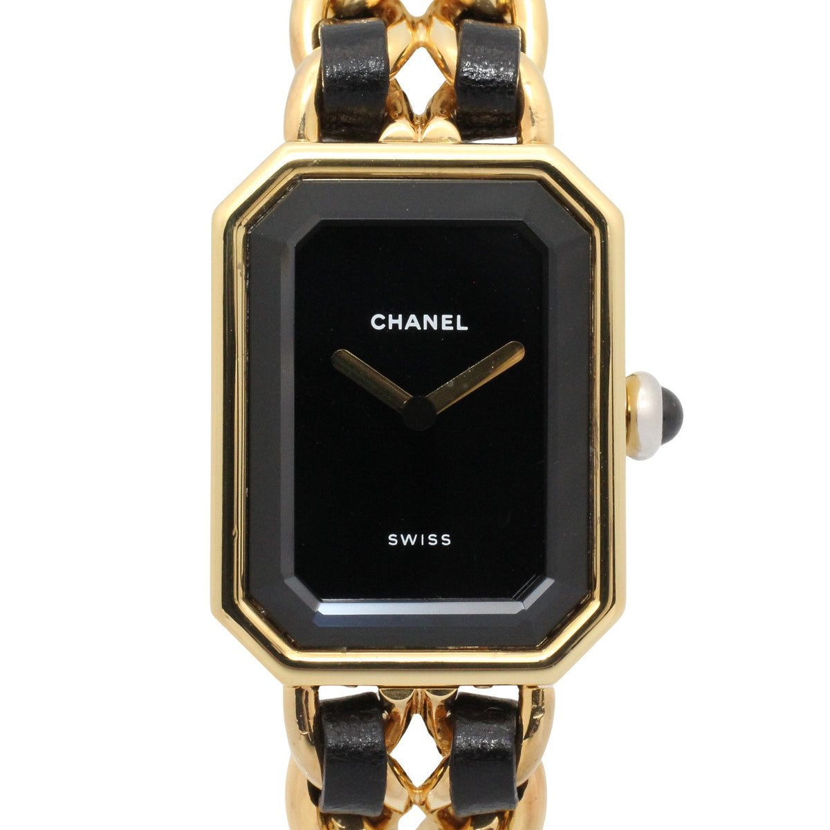 プルミエール S レディース 腕時計 クオーツ GP（ゴールドメッキ） レザー ブラック シャネル 時計 CHANEL
