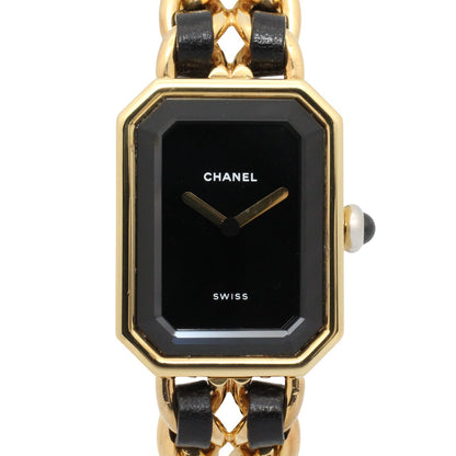 プルミエール S レディース 腕時計 クオーツ GP（ゴールドメッキ） レザー ブラック シャネル 時計 CHANEL