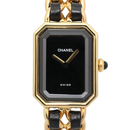 プルミエール S レディース 腕時計 クオーツ GP（ゴールドメッキ） レザー ブラック シャネル 時計 CHANEL