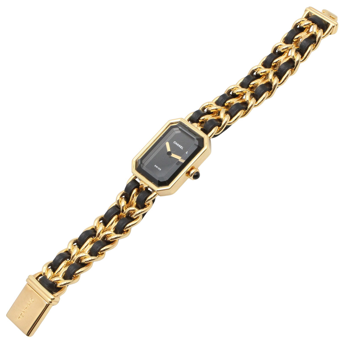 プルミエール S レディース 腕時計 クオーツ GP（ゴールドメッキ） レザー ブラック シャネル 時計 CHANEL