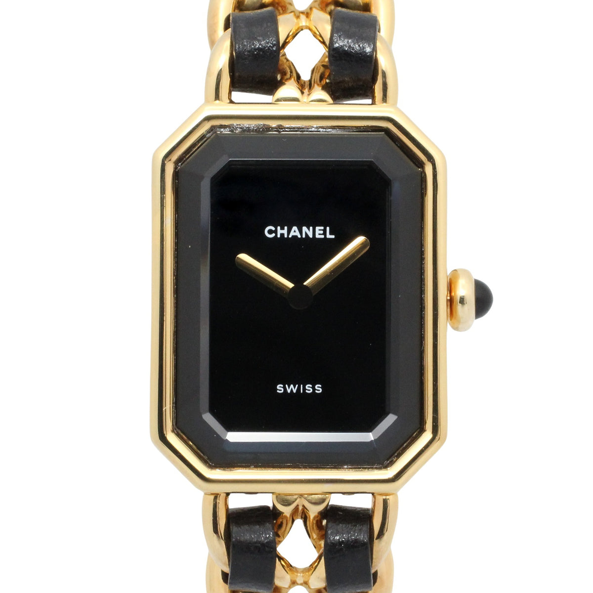 プルミエール S レディース 腕時計 クオーツ GP（ゴールドメッキ） レザー ブラック シャネル 時計 CHANEL