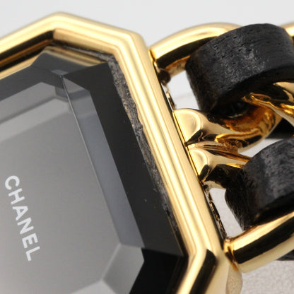 プルミエール S レディース 腕時計 クオーツ GP（ゴールドメッキ） レザー ブラック シャネル 時計 CHANEL
