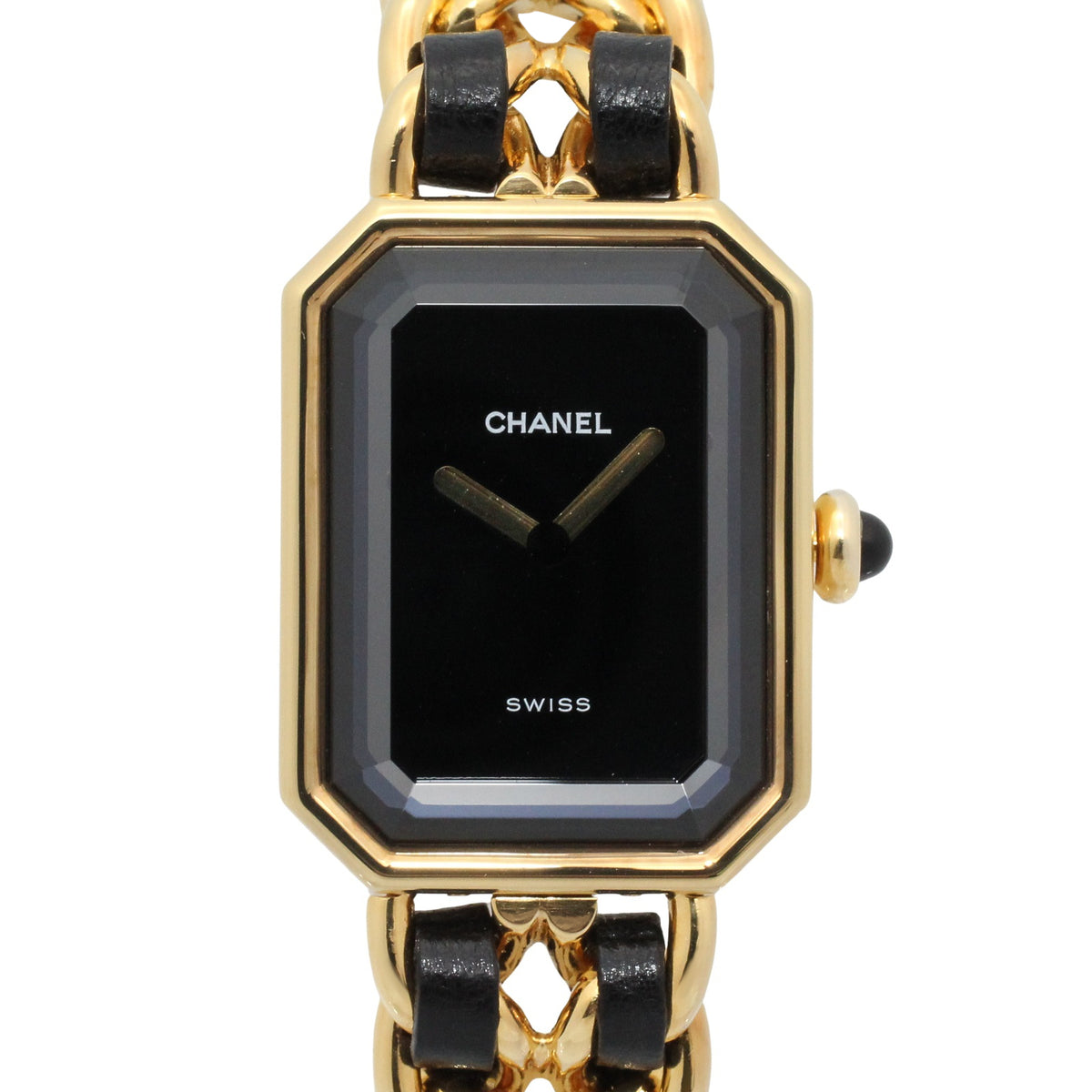 プルミエール M レディース 腕時計 クオーツ GP（ゴールドメッキ） レザー ブラック シャネル 時計 CHANEL