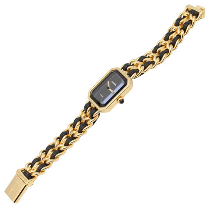 プルミエール M レディース 腕時計 クオーツ GP（ゴールドメッキ） レザー ブラック シャネル 時計 CHANEL