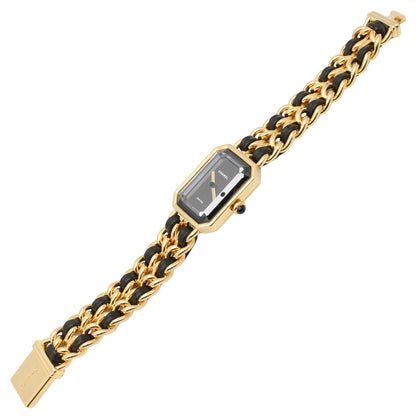 プルミエール M レディース 腕時計 クオーツ GP（ゴールドメッキ） レザー ブラック シャネル 時計 CHANEL