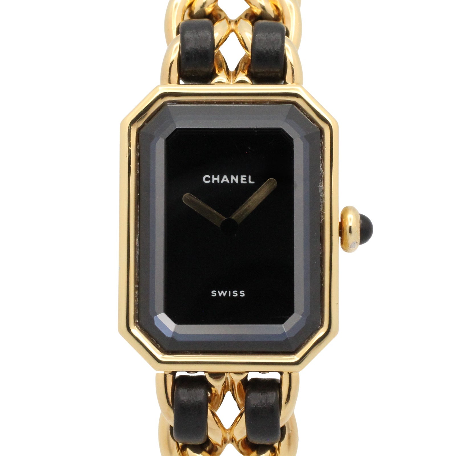 プルミエール M レディース 腕時計 クオーツ GP（ゴールドメッキ） レザー ブラック シャネル 時計 CHANEL