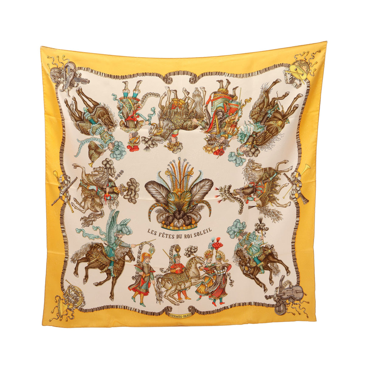カレ90 LES FETES DU ROI SOLEIL スカーフ シルク アイボリー イエロー マルチカラー エルメス 財布・小物 HERMES