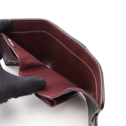 マトラッセ スモールウォレット 三つ折り財布 キャビアスキン ブラック ゴールド金具 シャネル