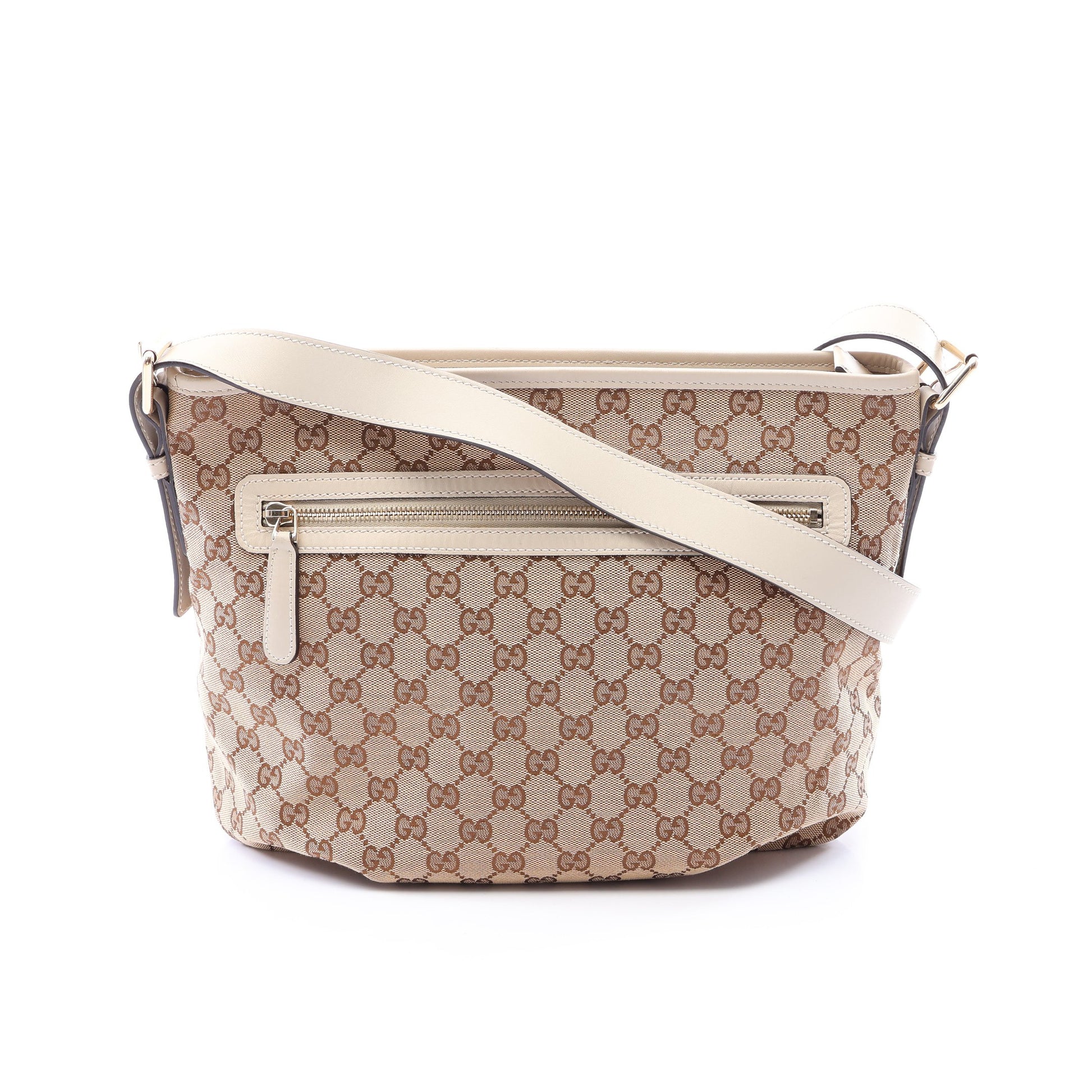 GGキャンバス ショルダーバッグ キャンバス レザー ベージュ オフホワイト グッチ バッグ GUCCI