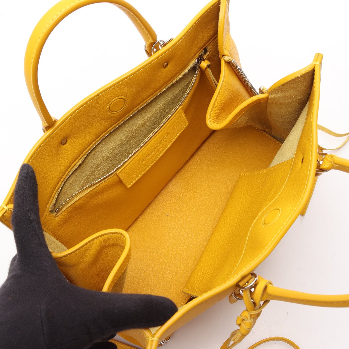 PAPIER A6 ZIP AROUND ペーパー 2WAY ハンドバッグ レザー イエロー バレンシアガ