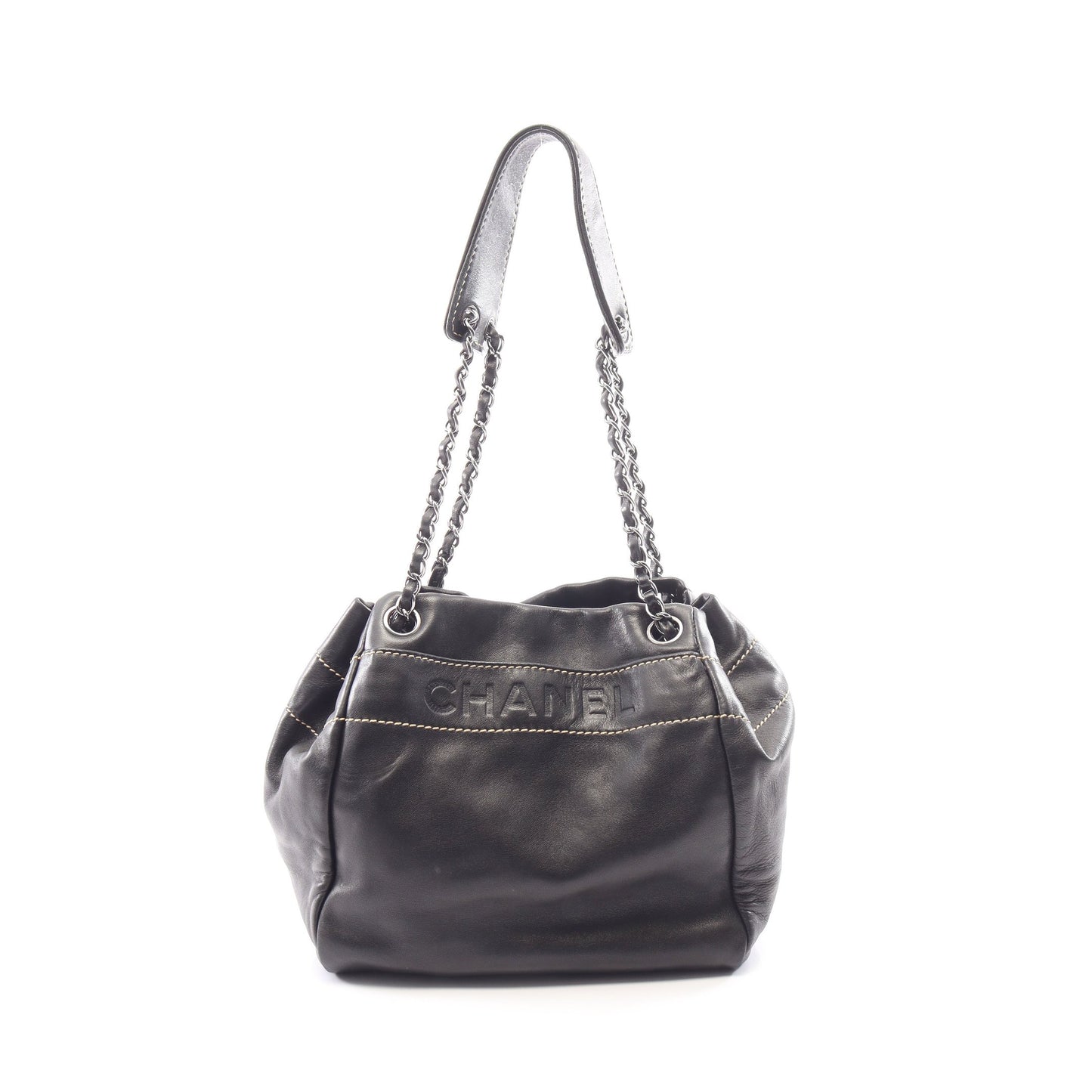 ロゴ チェーンショルダーバッグ ラムスキン ブラック シルバー金具 シャネル バッグ CHANEL