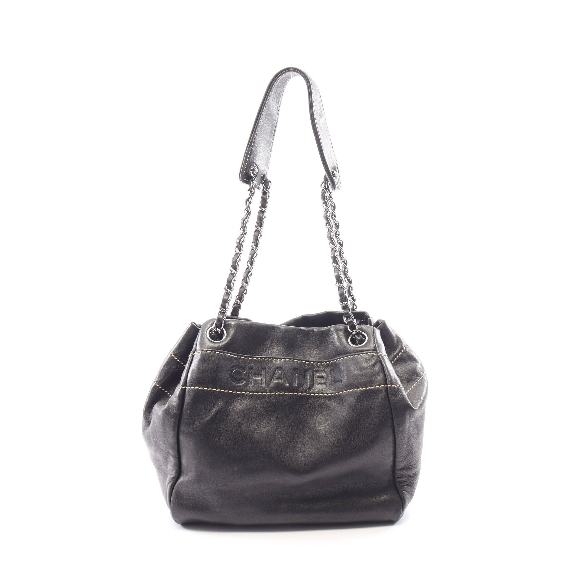 ロゴ チェーンショルダーバッグ ラムスキン ブラック シルバー金具 シャネル バッグ CHANEL