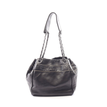 ロゴ チェーンショルダーバッグ ラムスキン ブラック シルバー金具 シャネル バッグ CHANEL