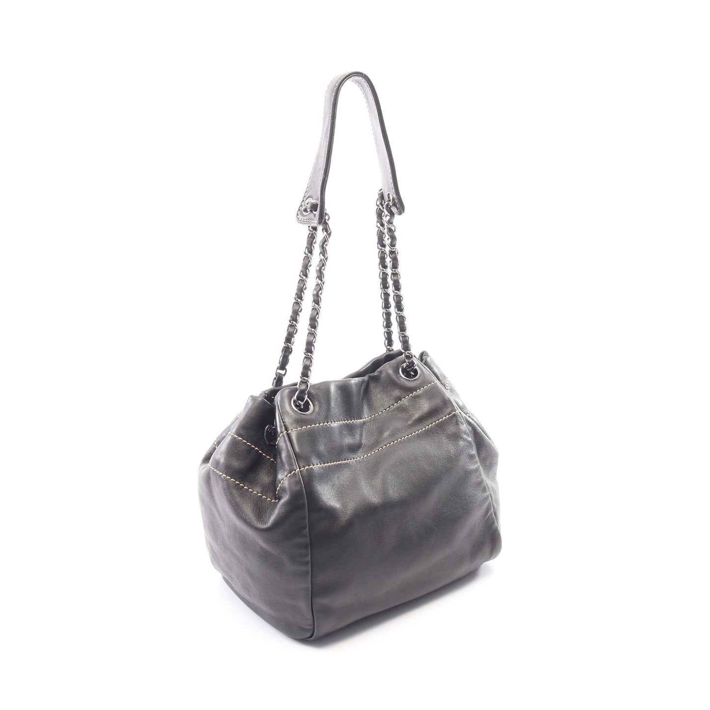 ロゴ チェーンショルダーバッグ ラムスキン ブラック シルバー金具 シャネル バッグ CHANEL