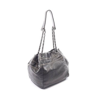ロゴ チェーンショルダーバッグ ラムスキン ブラック シルバー金具 シャネル バッグ CHANEL