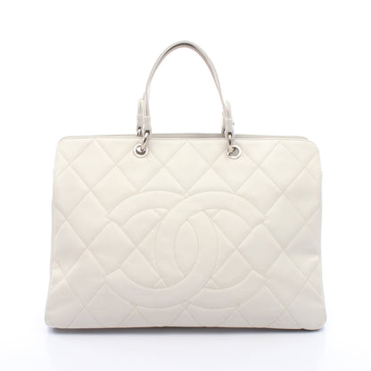 マトラッセ デカココマーク ハンドバッグ トートバッグ キャビアスキン ホワイト シルバー金具 シャネル バッグ CHANEL