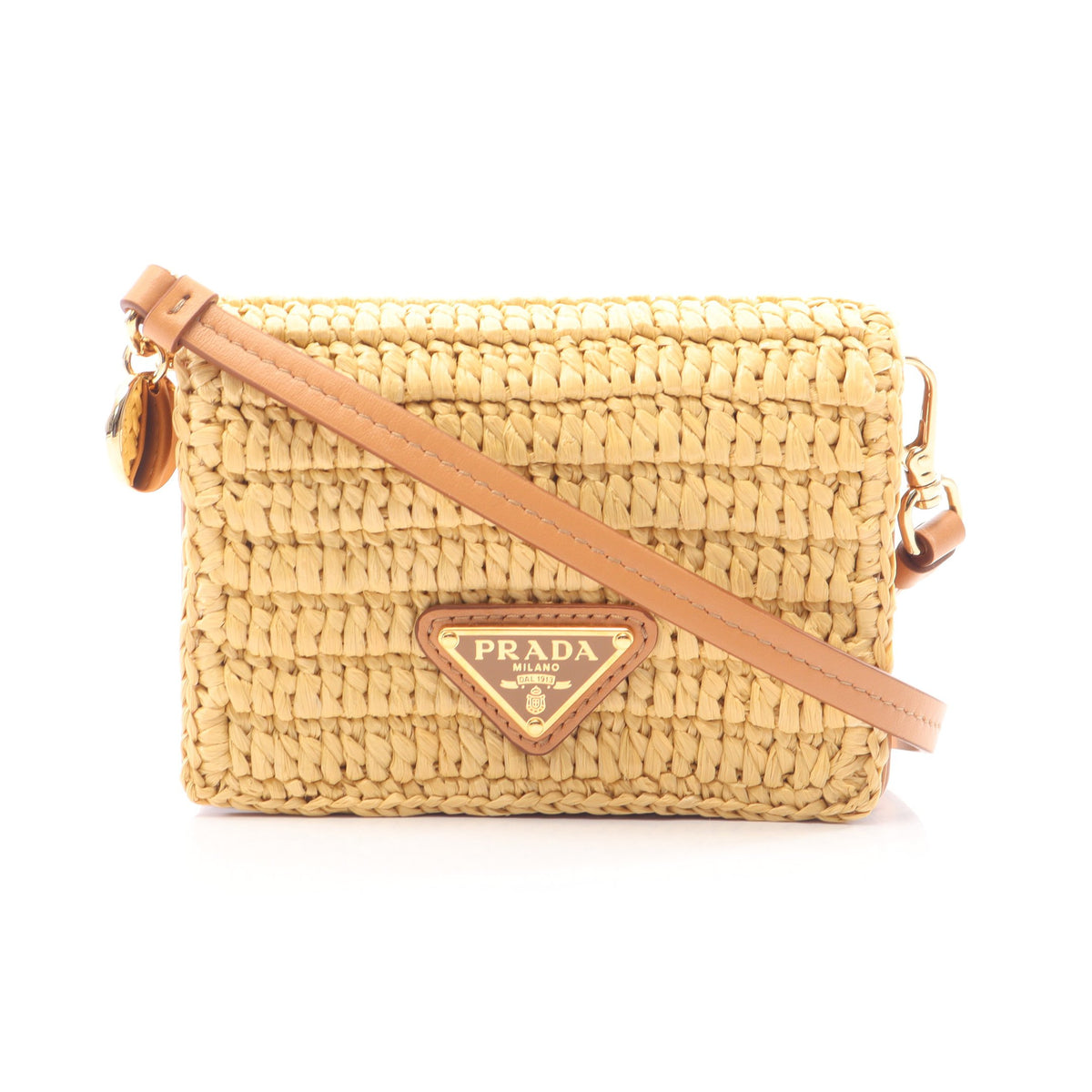 CROCHET TRAIANGO ショルダーバッグ ラフィア レザー ベージュ ライトブラウン プラダ バッグ PRADA