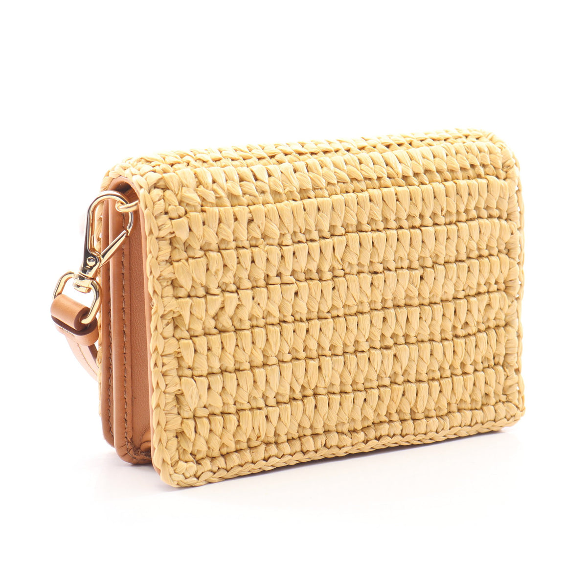 CROCHET TRAIANGO ショルダーバッグ ラフィア レザー ベージュ ライトブラウン プラダ バッグ PRADA