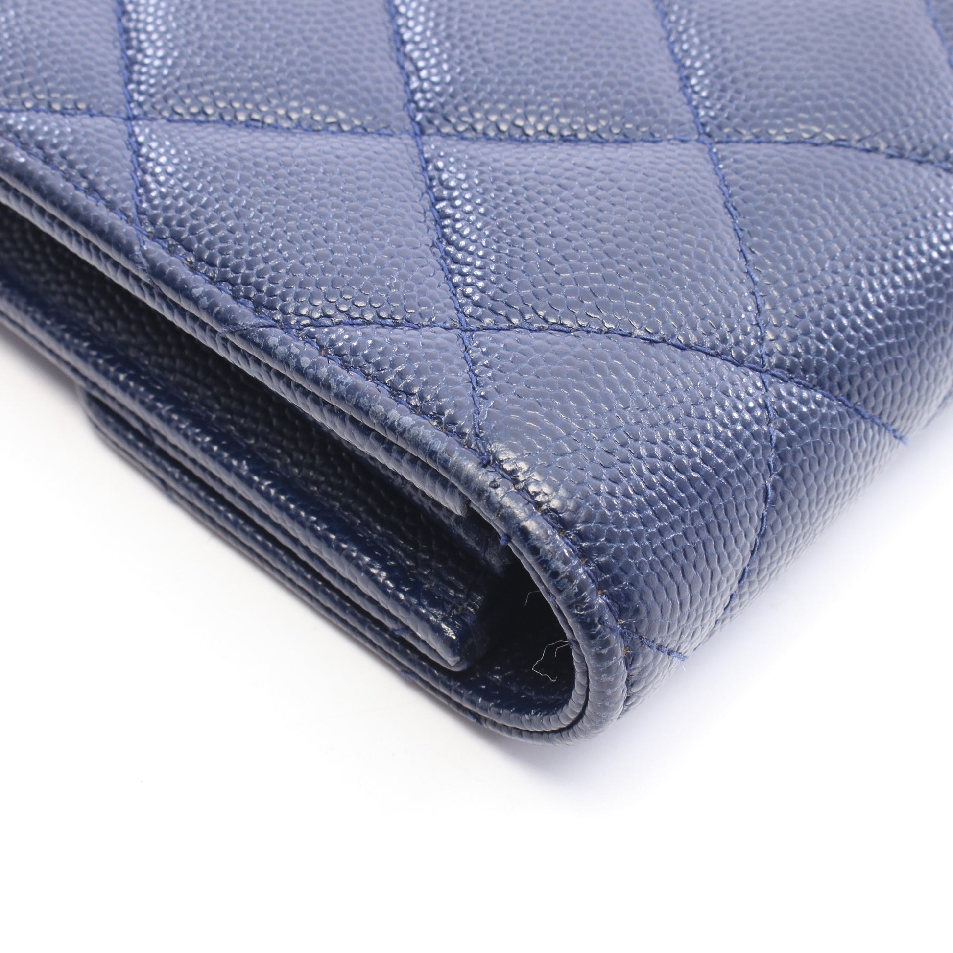 マトラッセ 二つ折り長財布 キャビアスキン ネイビー シルバー金具 シャネル 財布・小物 CHANEL