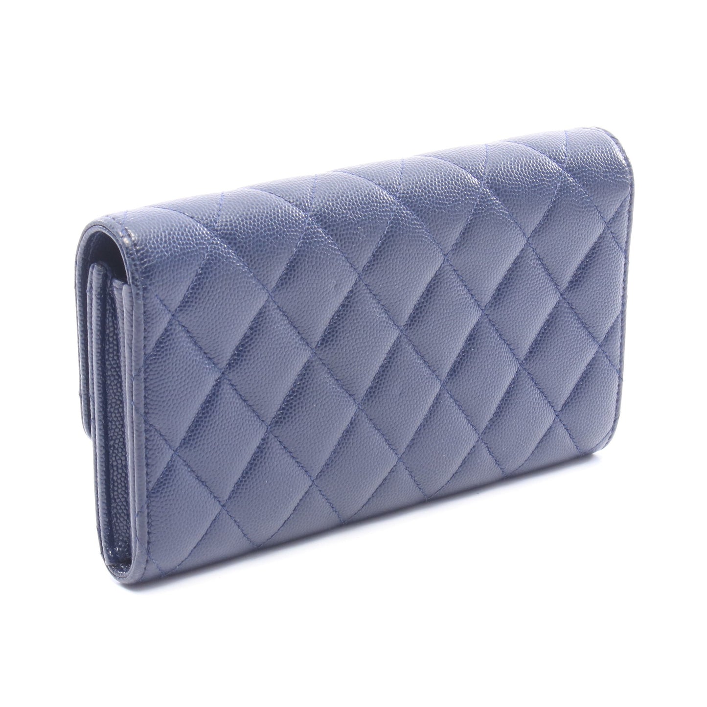 マトラッセ 二つ折り長財布 キャビアスキン ネイビー シルバー金具 シャネル 財布・小物 CHANEL