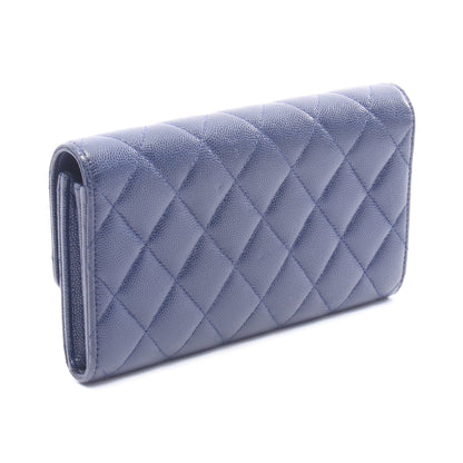 マトラッセ 二つ折り長財布 キャビアスキン ネイビー シルバー金具 シャネル 財布・小物 CHANEL