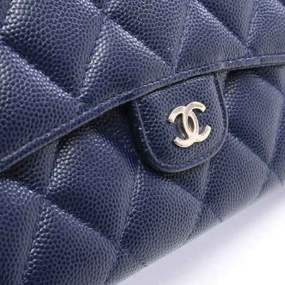 マトラッセ 二つ折り長財布 キャビアスキン ネイビー シルバー金具 シャネル 財布・小物 CHANEL