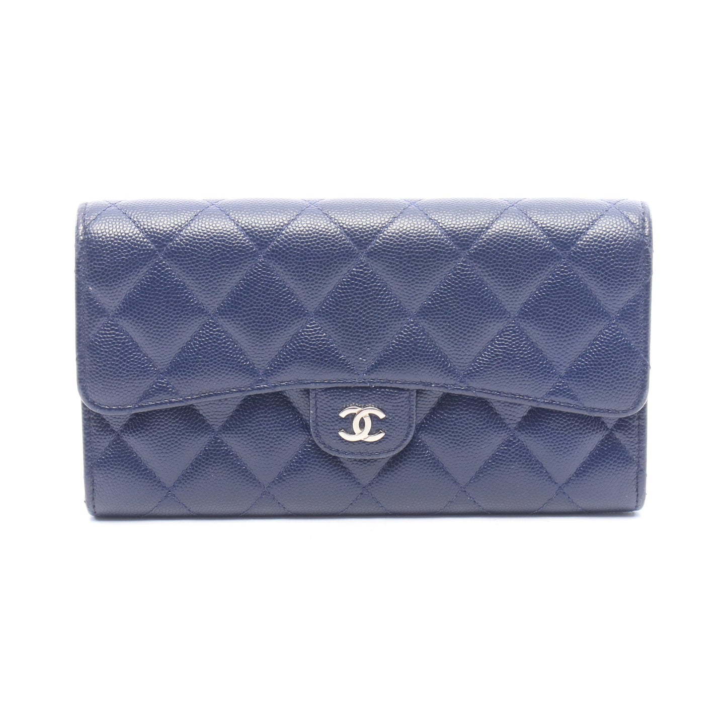 マトラッセ 二つ折り長財布 キャビアスキン ネイビー シルバー金具 シャネル 財布・小物 CHANEL