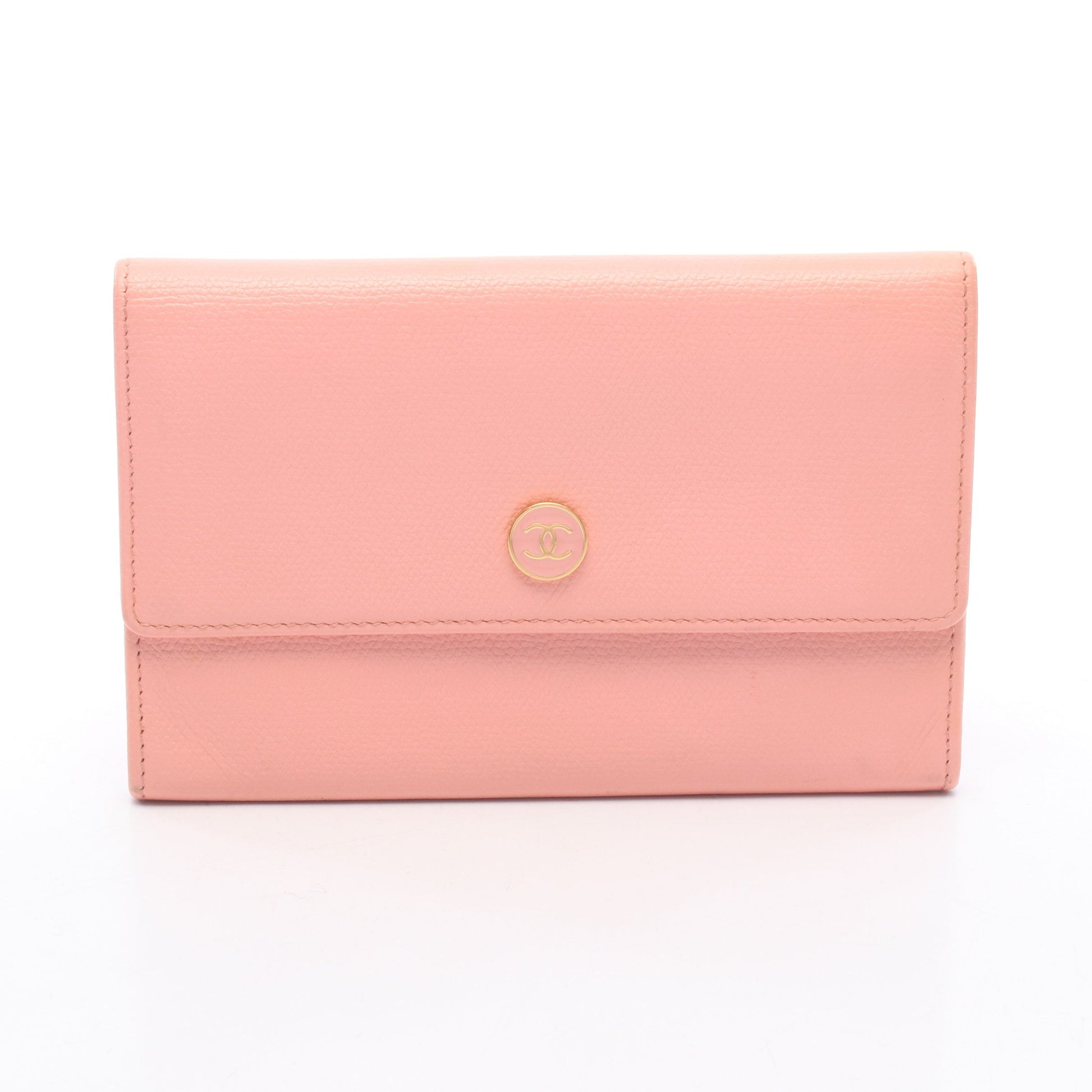 ココボタン 二つ折り財布 レザー ピンク ゴールド金具 シャネル 財布・小物 CHANEL