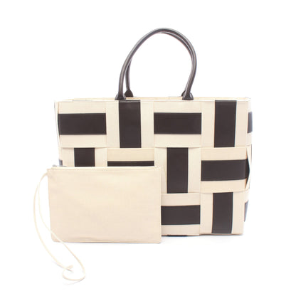 THE ARCO TOTE アルコ ラージ イントレチャート ハンドバッグ トートバッグ キャンバス レザー ベージュ ダークブラウン ボッテガヴェネタ バッグ BOTTEGA VENETA