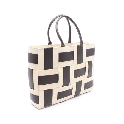 THE ARCO TOTE アルコ ラージ イントレチャート ハンドバッグ トートバッグ キャンバス レザー ベージュ ダークブラウン ボッテガヴェネタ バッグ BOTTEGA VENETA