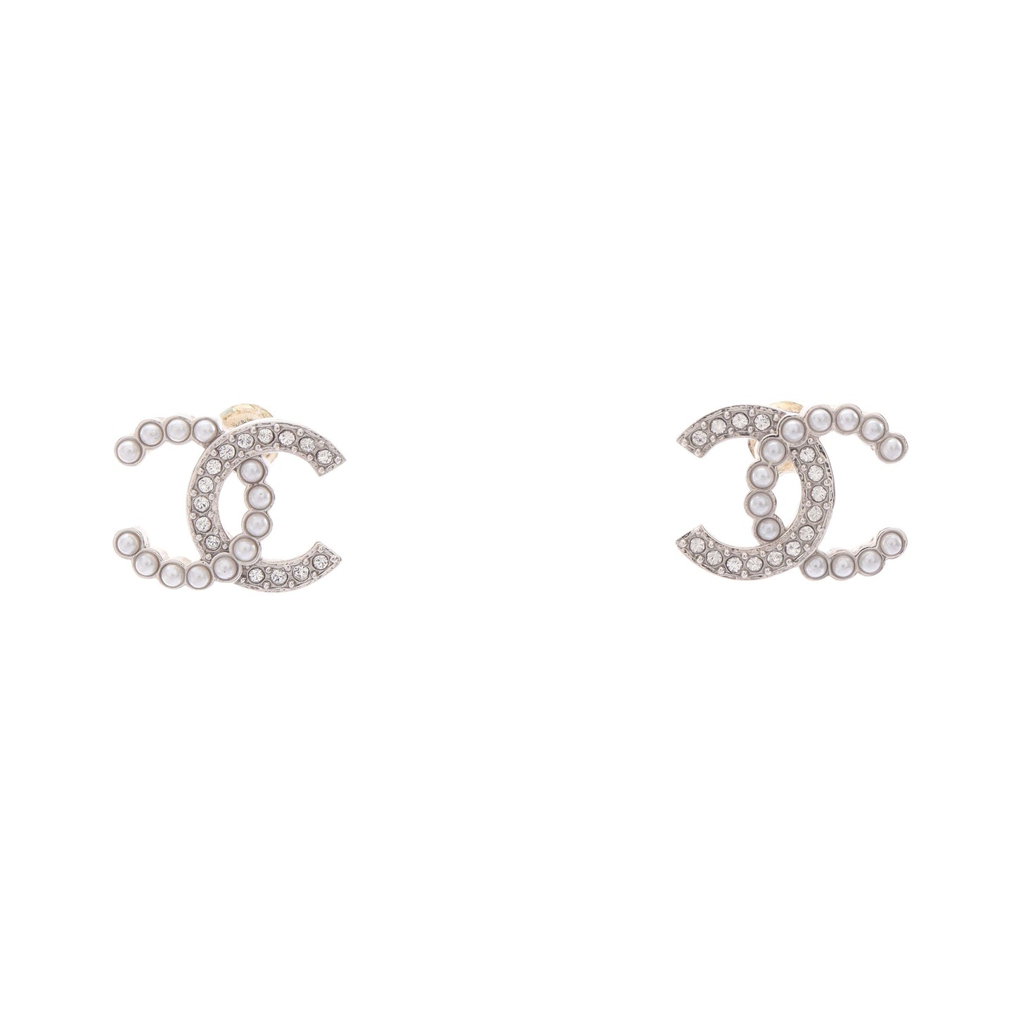 ココマーク V25B ピアス フェイクパール ラインストーン シルバー オフホワイト クリア シャネル アクセサリー CHANEL