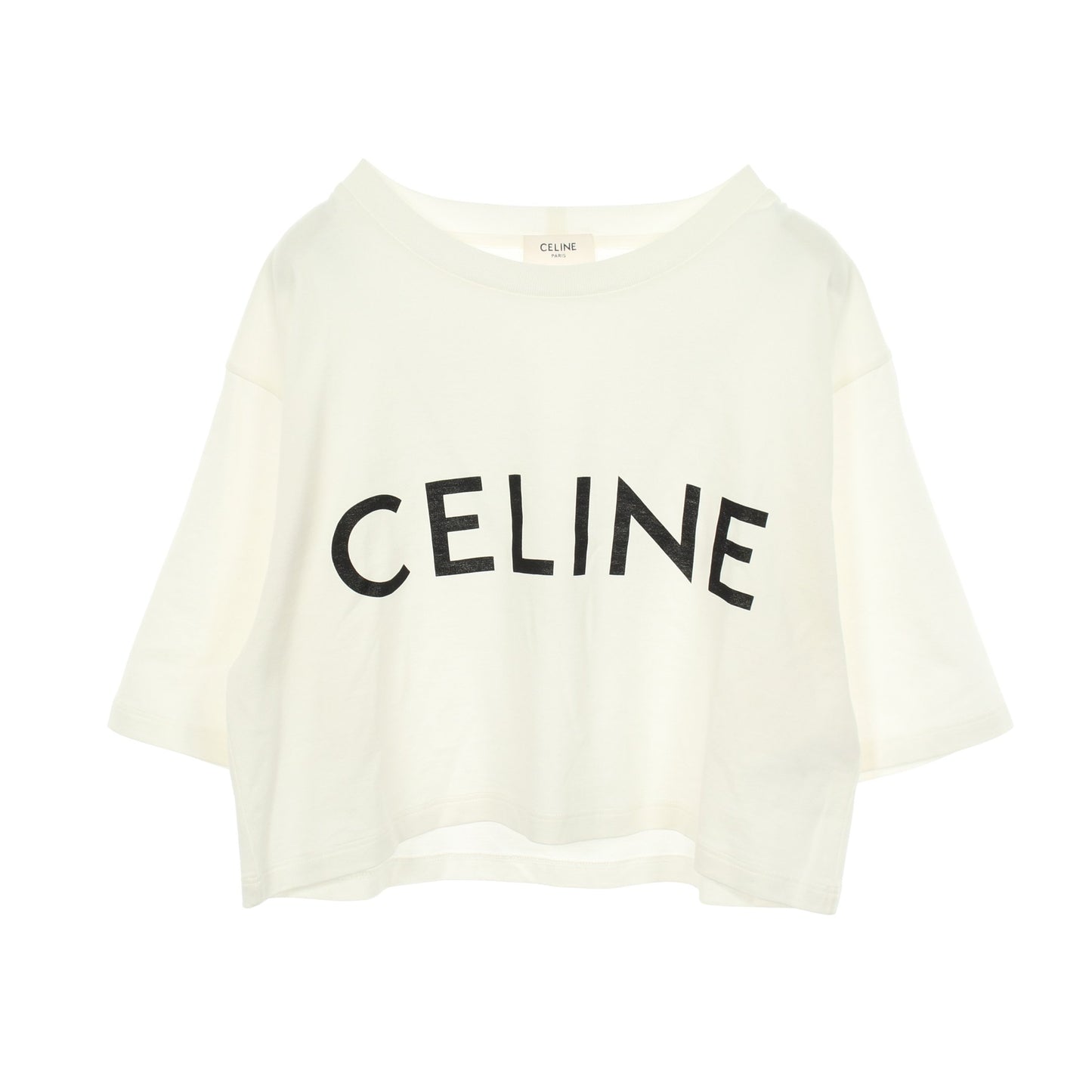 ロゴプリント クロップド 半袖Tシャツ コットン ホワイト セリーヌ